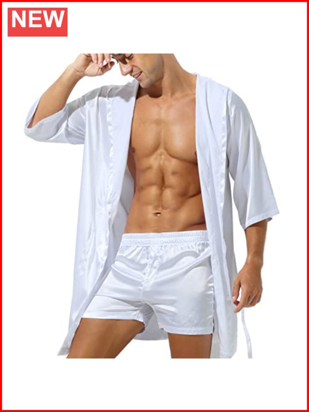 Mens Satin Robe Set with Shorts Lightweight Sleepwear Luxurious Pajama